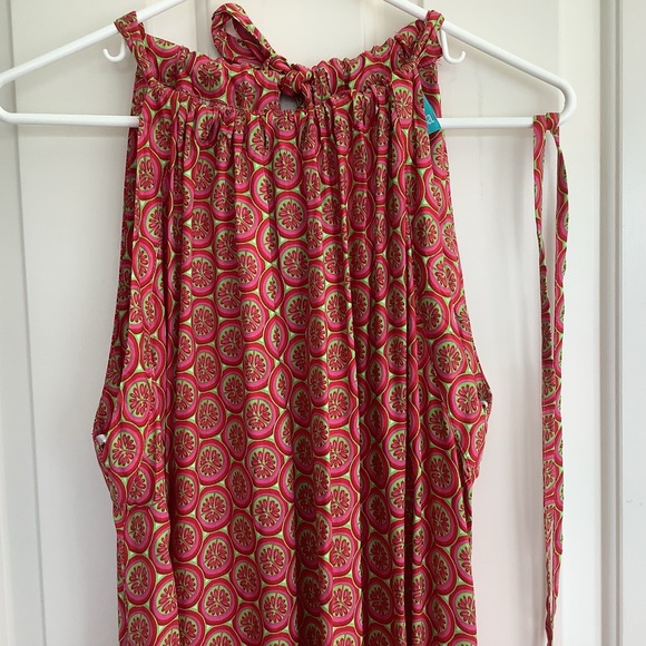 Maxi Dress Red/Green/Dark Pink Geometric Print Large by Escapada - Picture 6 of 10